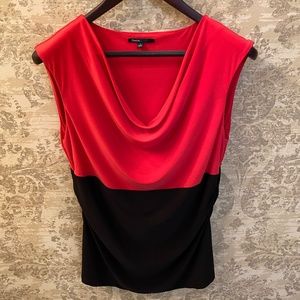 CHAUS RED/BLACK SLEEVELESS COWL NECK TOP